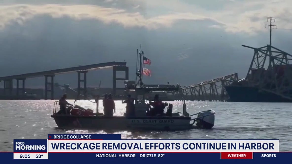 Baltimore Key bridge collapse: temporary channel being prepared, work to clear site continues
